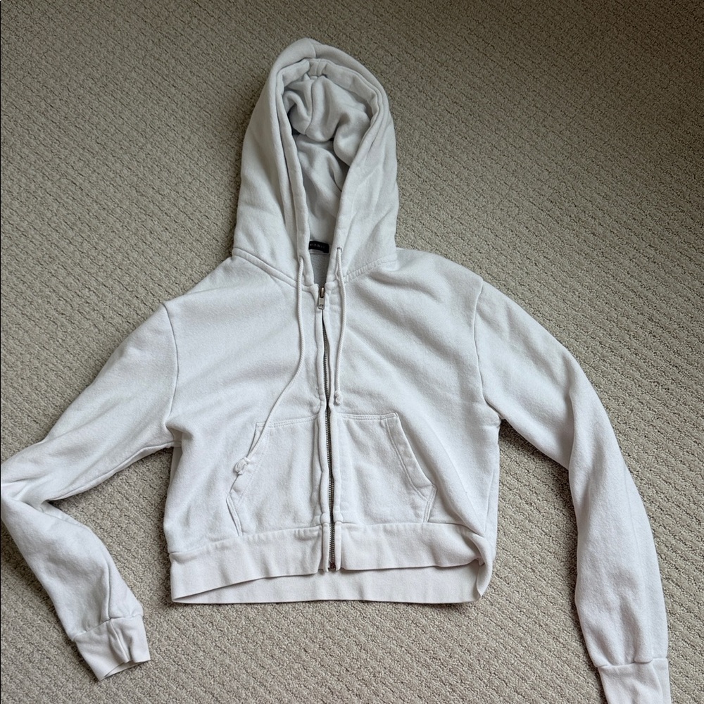 Brandy Melville Cropped White Women's Zip Hoodie
